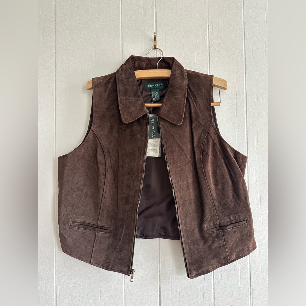 NWT Vintage Suede Leather Chocolate Brown Vest - 14
